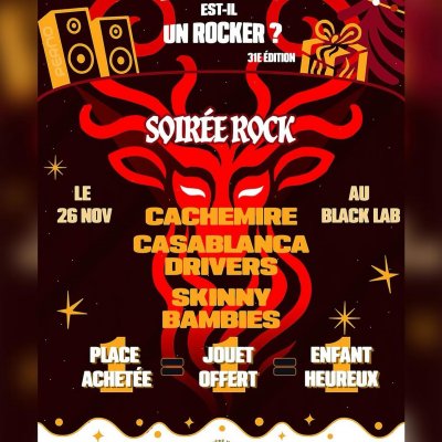 🔻Mecredi 26 novembre🔻0n se donne RDV dans le NORD à Wasquehal (59) au @theblacklab_mofo à l’occasion de la 31ème édition du @lepernofestival 
Avec  @casablancadrivers et @skinnybambies 
C’est une chance de pouvoir contribuer à rendre Noël un peu plus magique pour des enfants qui n’ont pas cette possibilité .
Alors on compte sur toi !! 
1 place achetée = 1 jouet offert = 1 enfant heureux ❤️

Prend ta place en bio 🦌 

@ragetour 

#noel #cadeaux #cachemiremusic #rockfrancais #livemusic #concert #rockinde #groupederock #rocknroll #musiquefrançaise #scenefrancaise